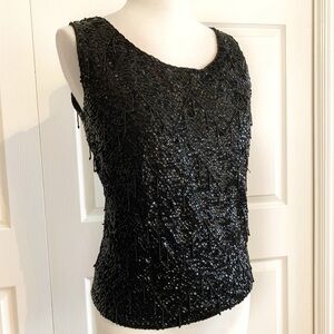Vintage sequin party flapper sparkly beaded wool crop top size M